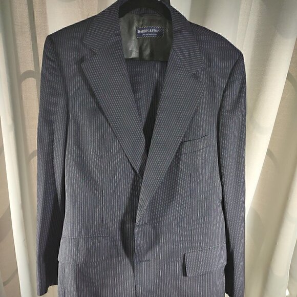 Lanvin Paris (Harris & Frank) 2 PC Navy Blue (Gray) Pinstripe Suit - Picture 1 of 16